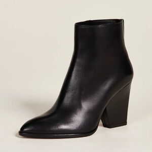 Stuart Weitzman Black Leather Bedford Ankle Bootie Block Heel Lambskin Yuliana 7